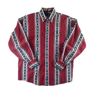 Vintage High Noon Shirt Mens Large Pearl Snap Aztec Stripe Western Cowboy Rodeo